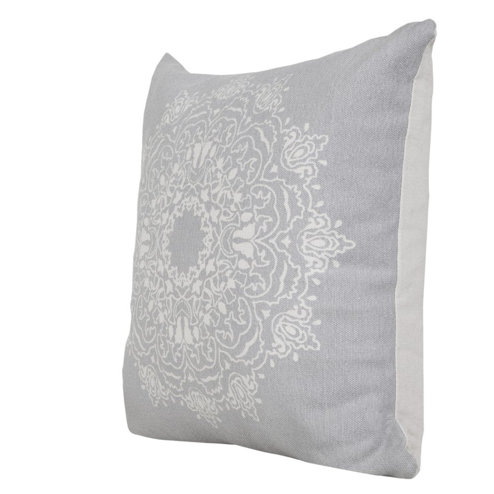 20" Gray And White Medallion Cotton Throw Pillow Cover