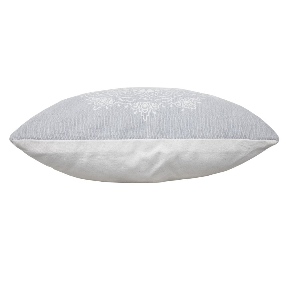 20" Gray And White Medallion Cotton Throw Pillow Cover