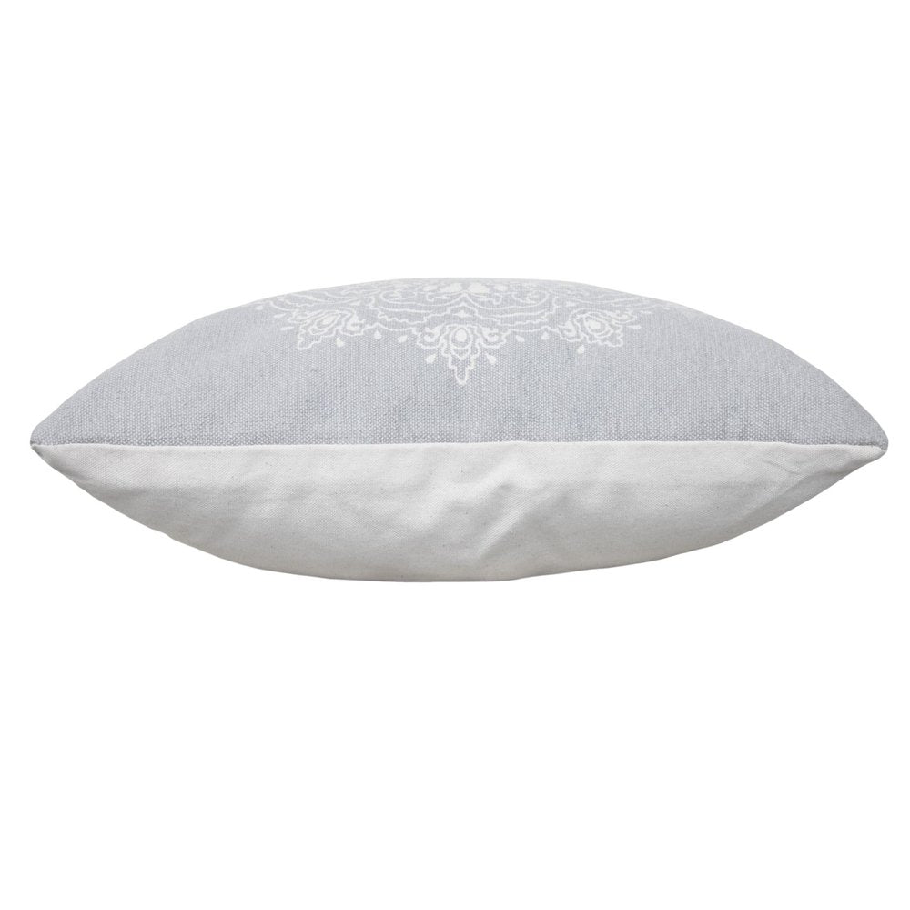 20" Gray And White Medallion Cotton Throw Pillow Cover