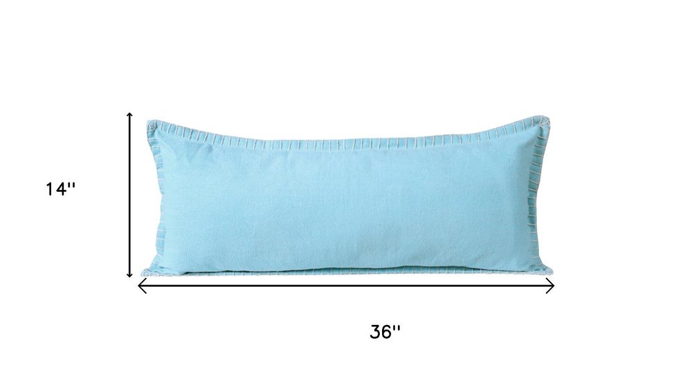 14" X 36" Blue Lumbar Cotton Throw Pillow Cover