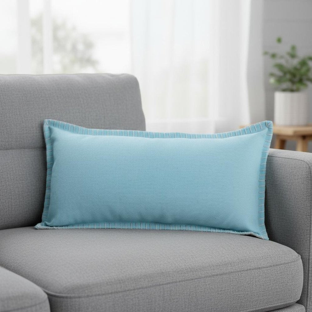 14" X 36" Blue Lumbar Cotton Throw Pillow Cover