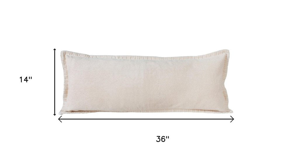 14" X 36" Beige Lumbar Cotton Throw Pillow Cover