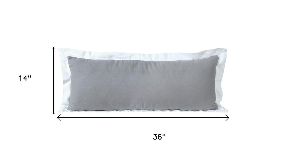 14" X 36" Gray And White Lumbar Color Block Cotton Throw Pillow Cover