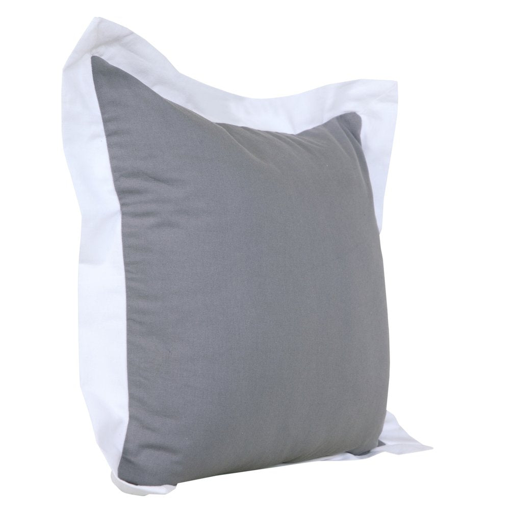 20" Gray And White Color Block Cotton Throw Pillow Cover
