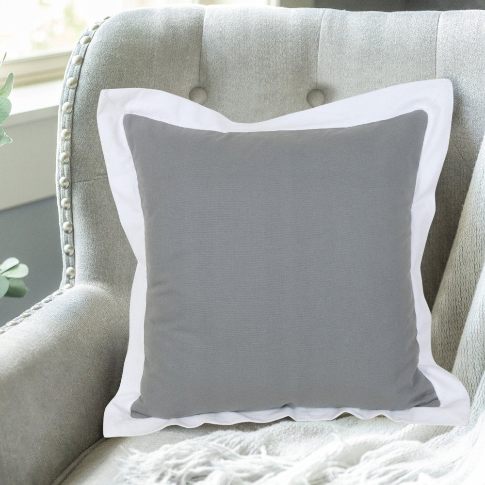20" Gray And White Color Block Cotton Throw Pillow Cover