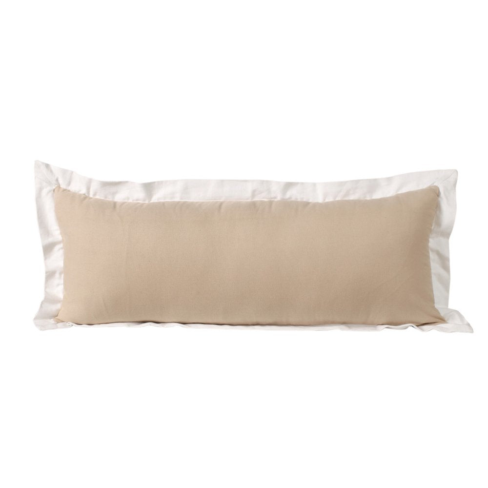 14" X 36" Beige And White Lumbar Color Block Cotton Throw Pillow Cover
