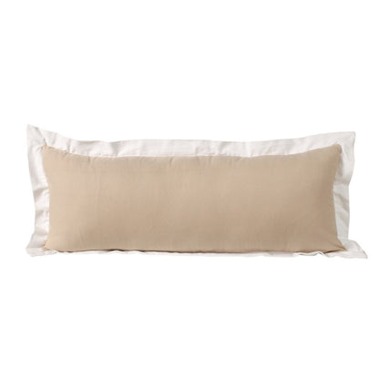 14" X 36" Beige And White Lumbar Color Block Cotton Throw Pillow Cover