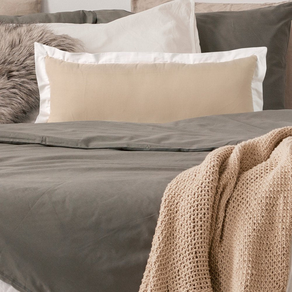 14" X 36" Beige And White Lumbar Color Block Cotton Throw Pillow Cover