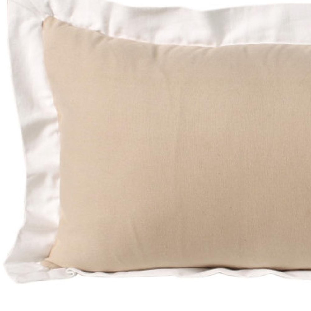 14" X 36" Beige And White Lumbar Color Block Cotton Throw Pillow Cover