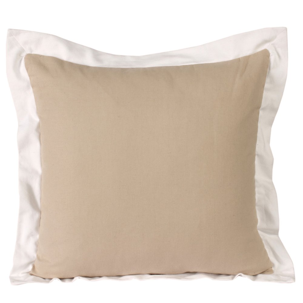 20" Beige And White Color Block Cotton Throw Pillow Cover