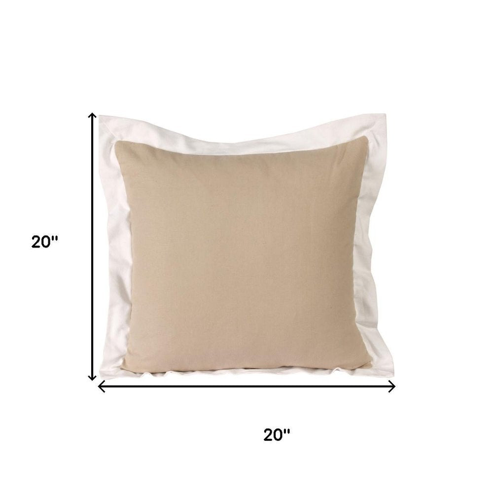 20" Beige And White Color Block Cotton Throw Pillow Cover