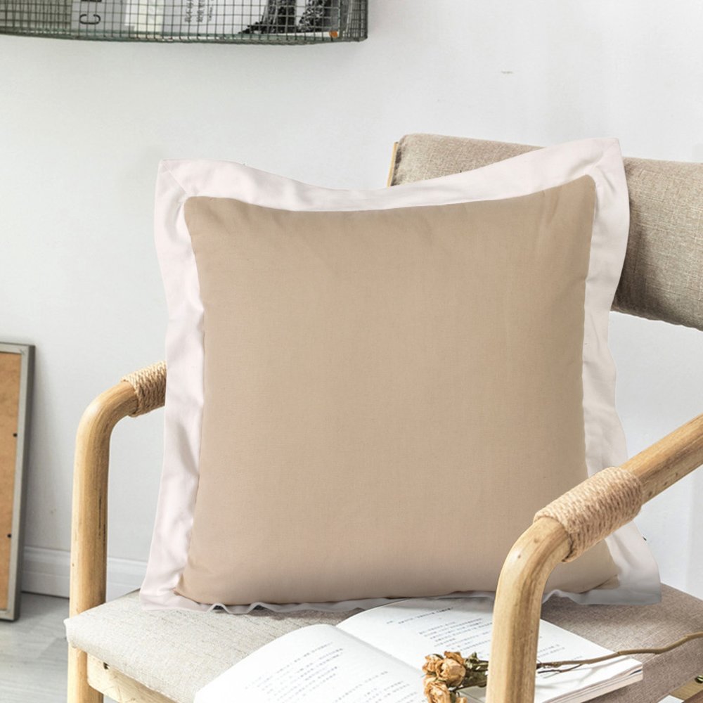 20" Beige And White Color Block Cotton Throw Pillow Cover