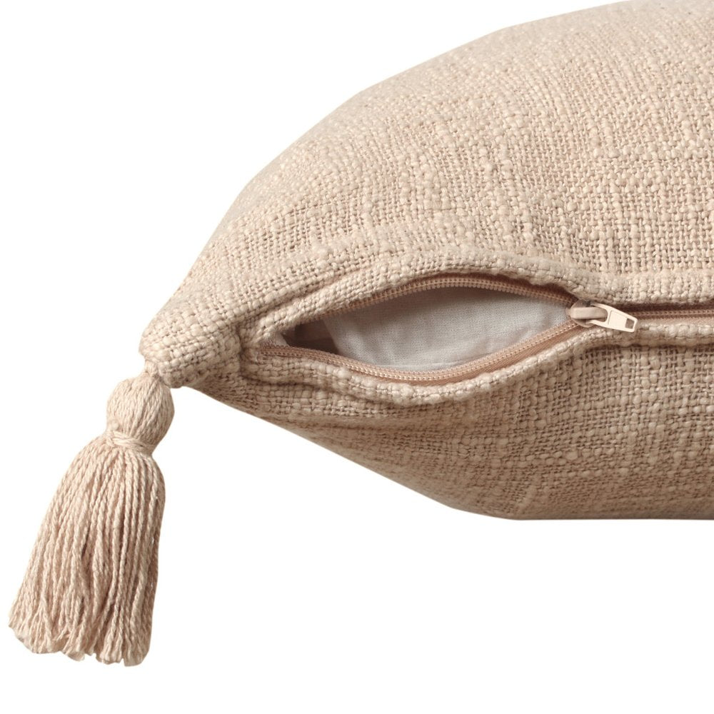 14" X 36" Beige Lumbar Cotton Throw Pillow Cover