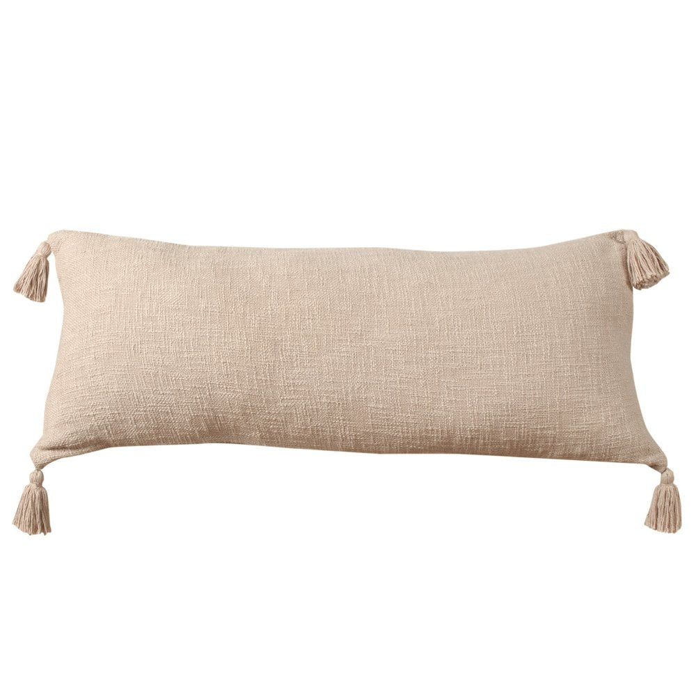 14" X 36" Beige Lumbar Cotton Throw Pillow Cover