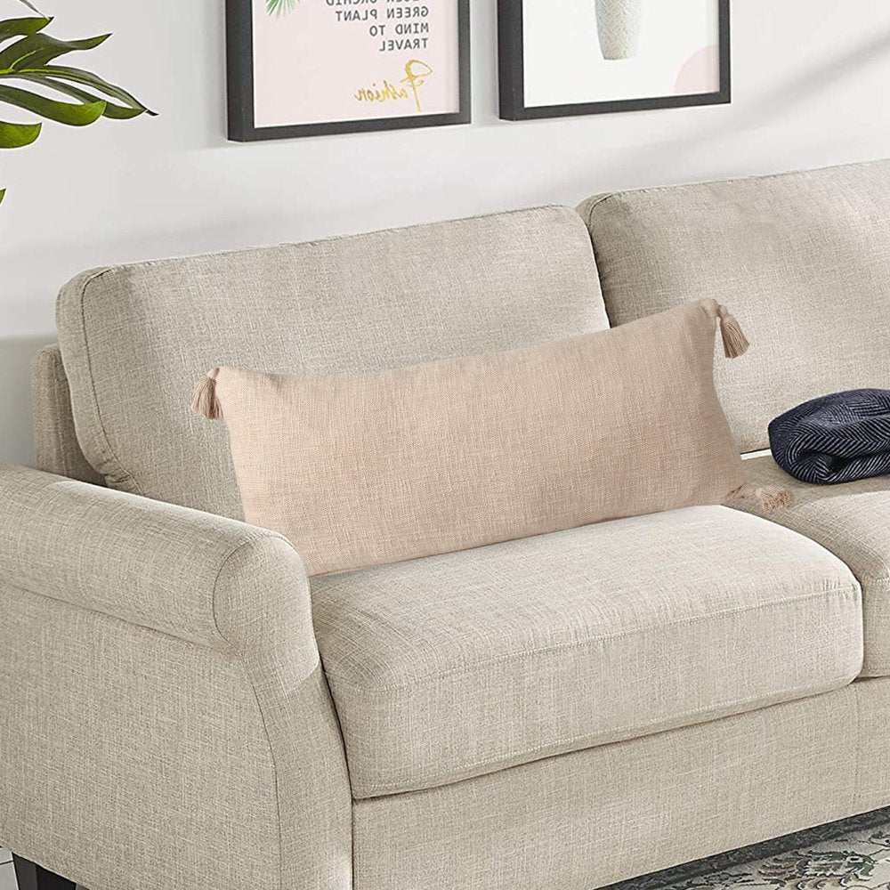 14" X 36" Beige Lumbar Cotton Throw Pillow Cover