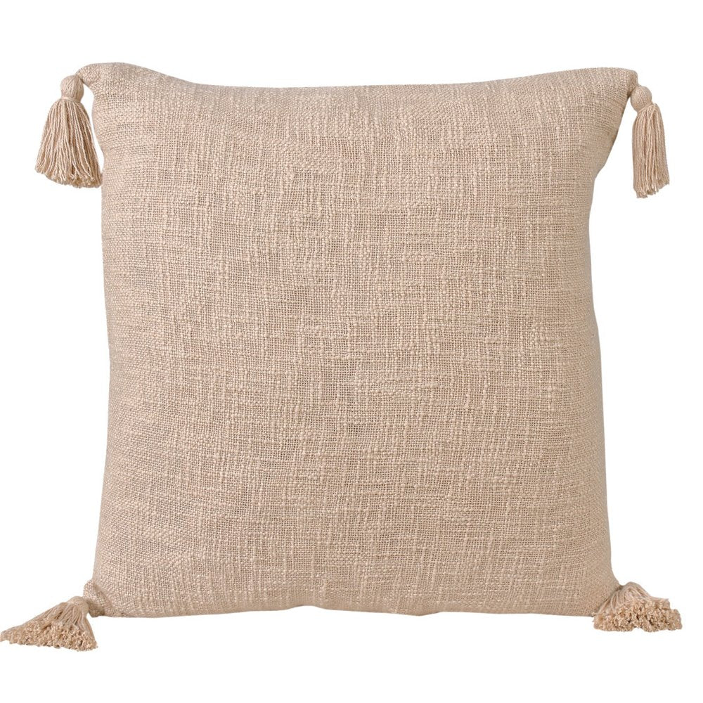 20" Beige Cotton Throw Pillow Cover