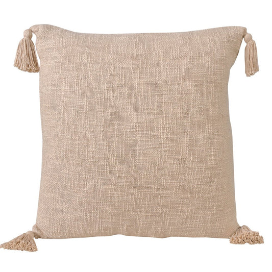 20" Beige Cotton Throw Pillow Cover