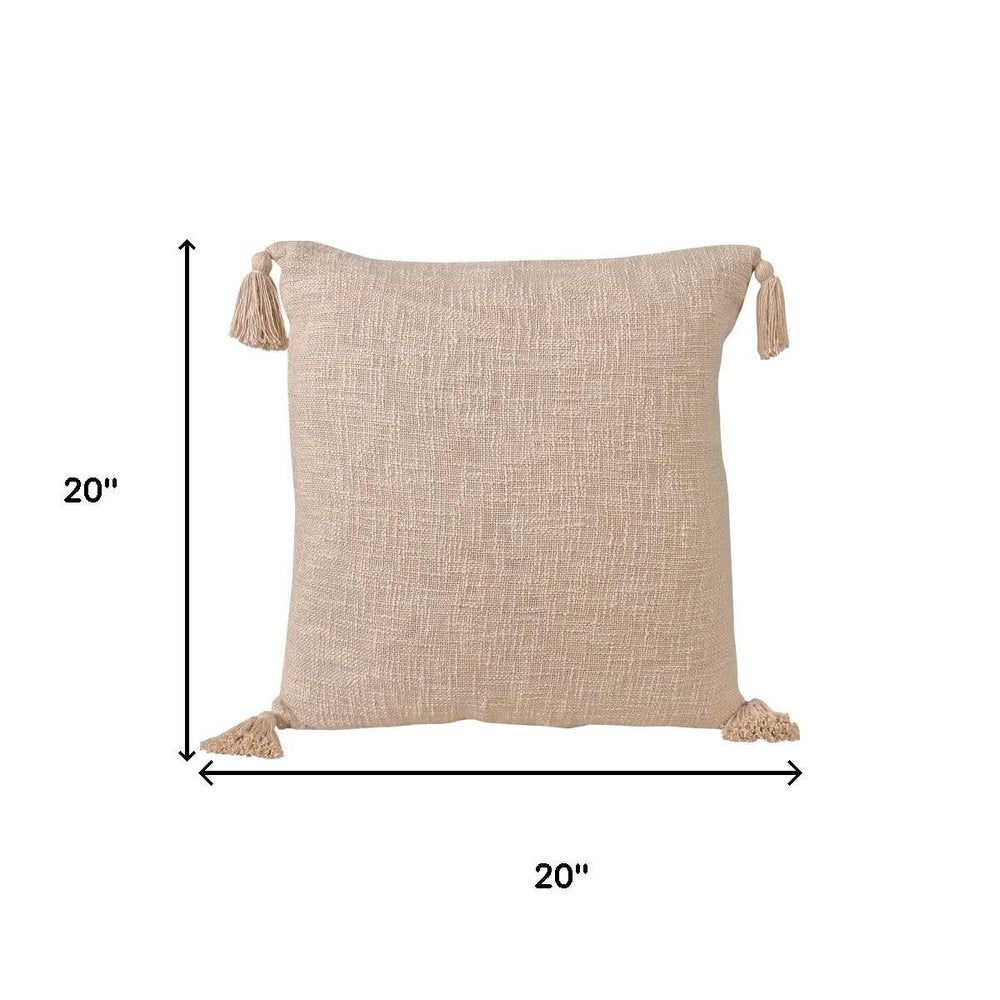 20" Beige Cotton Throw Pillow Cover