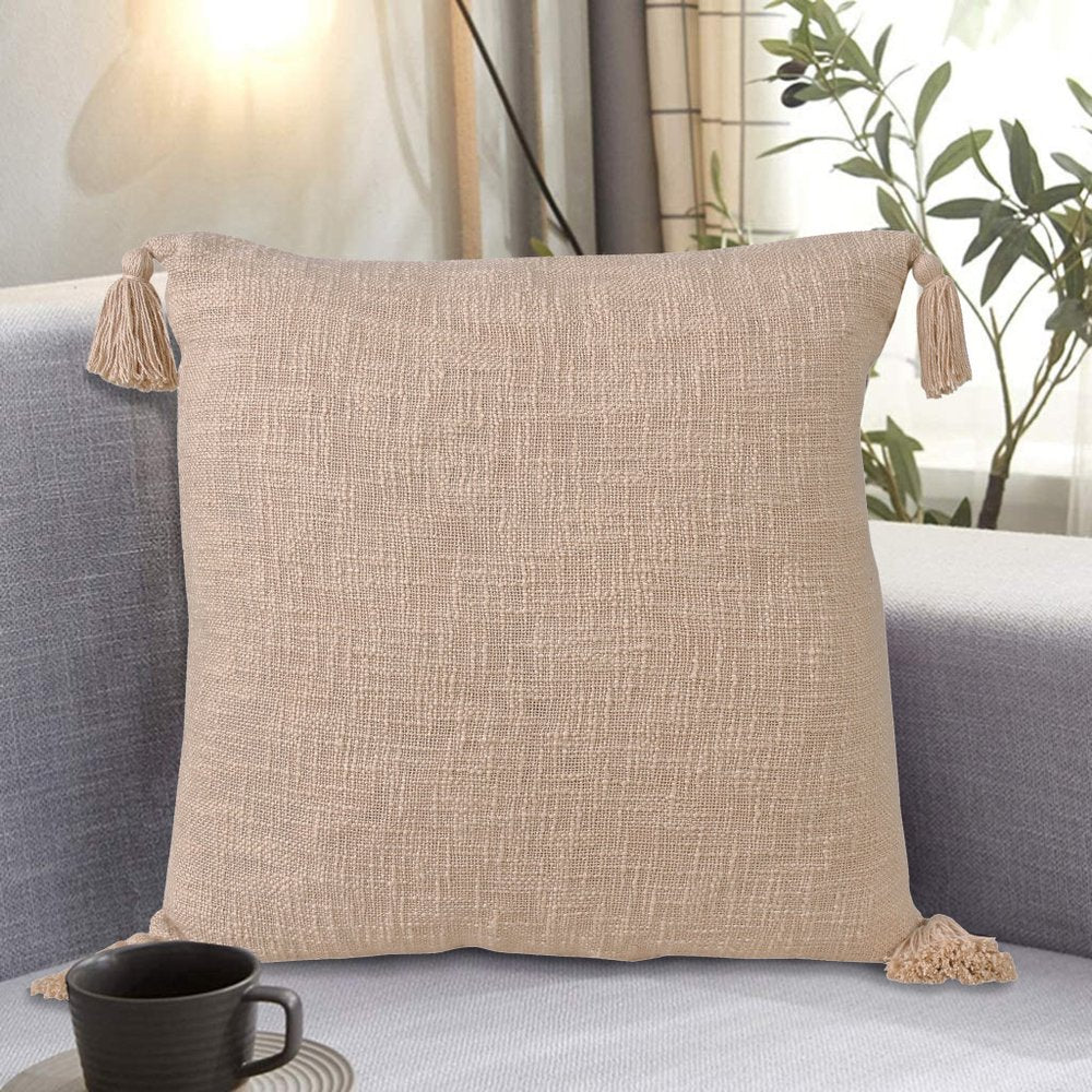 20" Beige Cotton Throw Pillow Cover