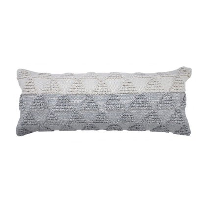 14" X 36" Gray And White Lumbar Geometric Cotton Throw Pillow Cover with Texture
