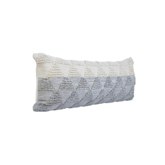 14" X 36" Gray And White Lumbar Geometric Cotton Throw Pillow Cover with Texture