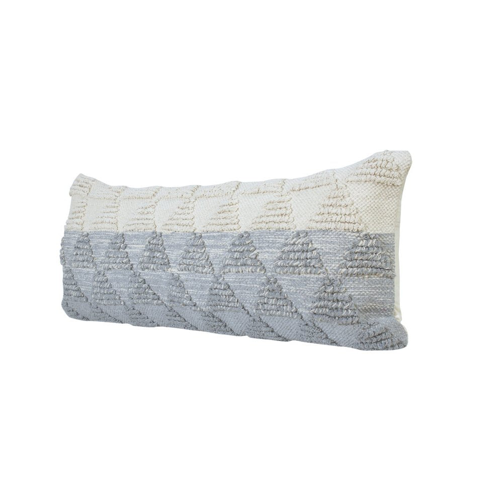 14" X 36" Gray And White Lumbar Geometric Cotton Throw Pillow Cover with Texture