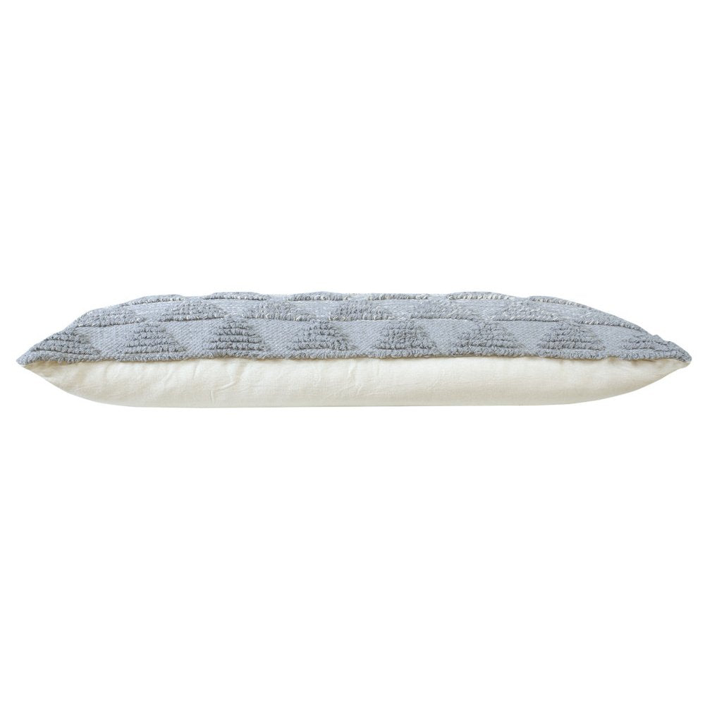14" X 36" Gray And White Lumbar Geometric Cotton Throw Pillow Cover with Texture