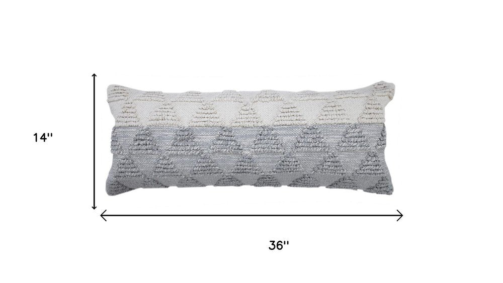 14" X 36" Gray And White Lumbar Geometric Cotton Throw Pillow Cover with Texture