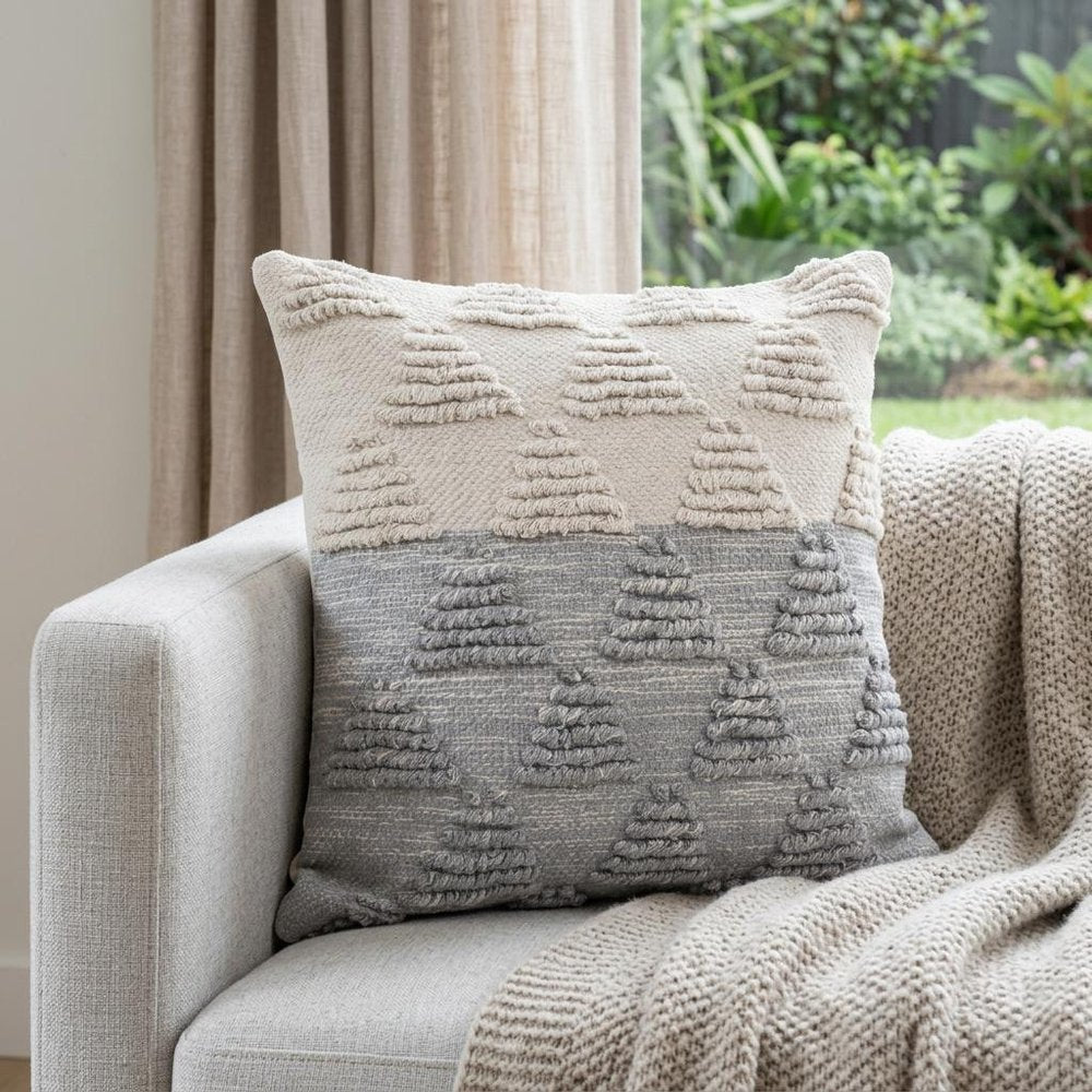 20" Gray And White Geometric Cotton Throw Pillow Cover with Texture