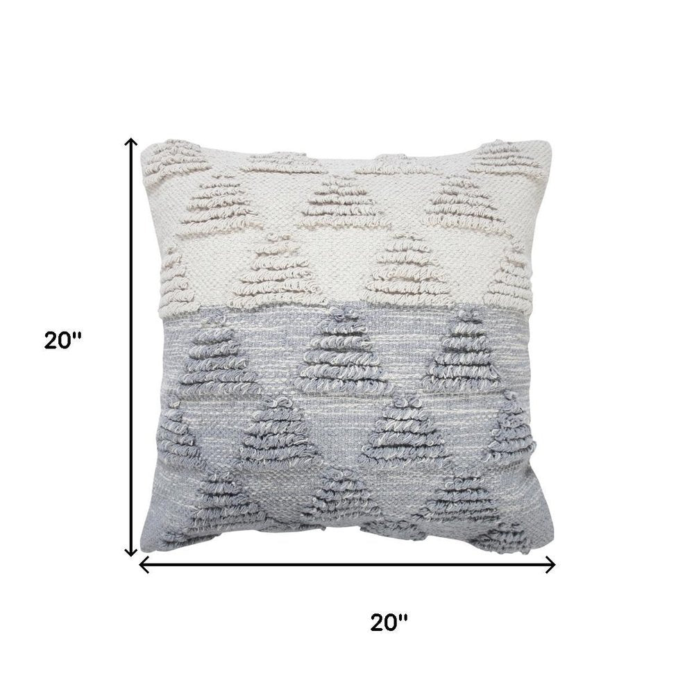20" Gray And White Geometric Cotton Throw Pillow Cover with Texture