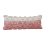 14" X 36" Pink And White Lumbar Geometric Cotton Throw Pillow Cover with Texture