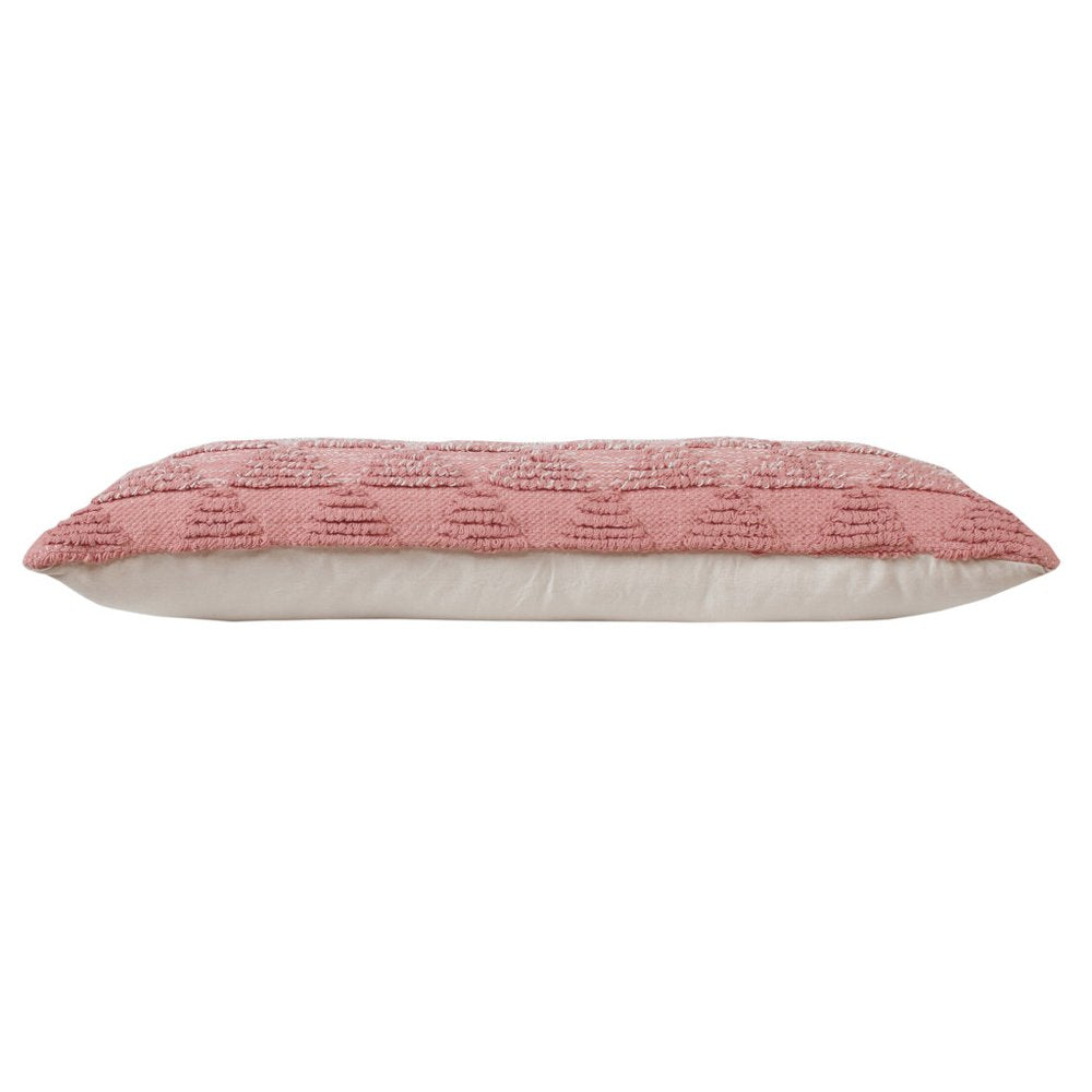 14" X 36" Pink And White Lumbar Geometric Cotton Throw Pillow Cover with Texture