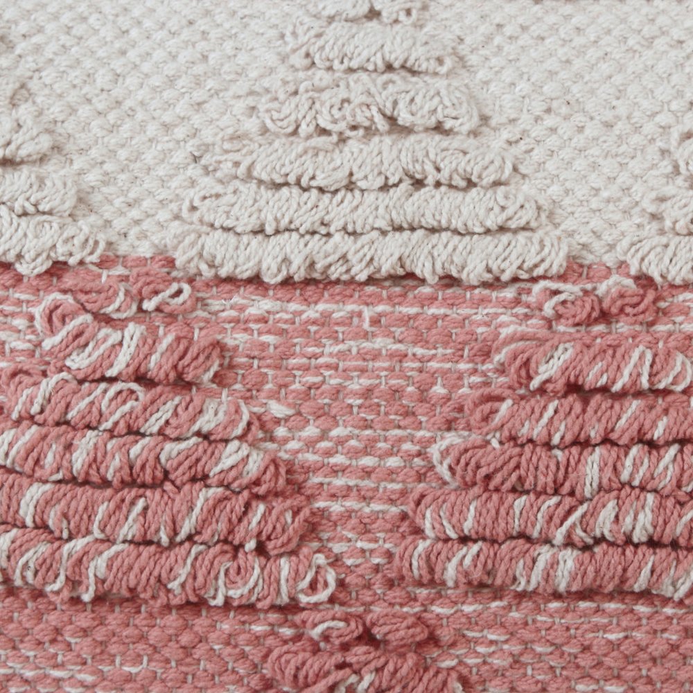 14" X 36" Pink And White Lumbar Geometric Cotton Throw Pillow Cover with Texture