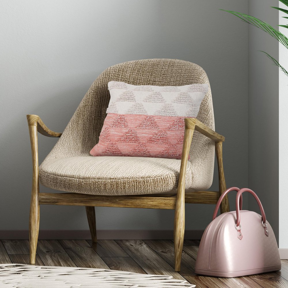 20" Pink And White Geometric Cotton Throw Pillow Cover with Texture