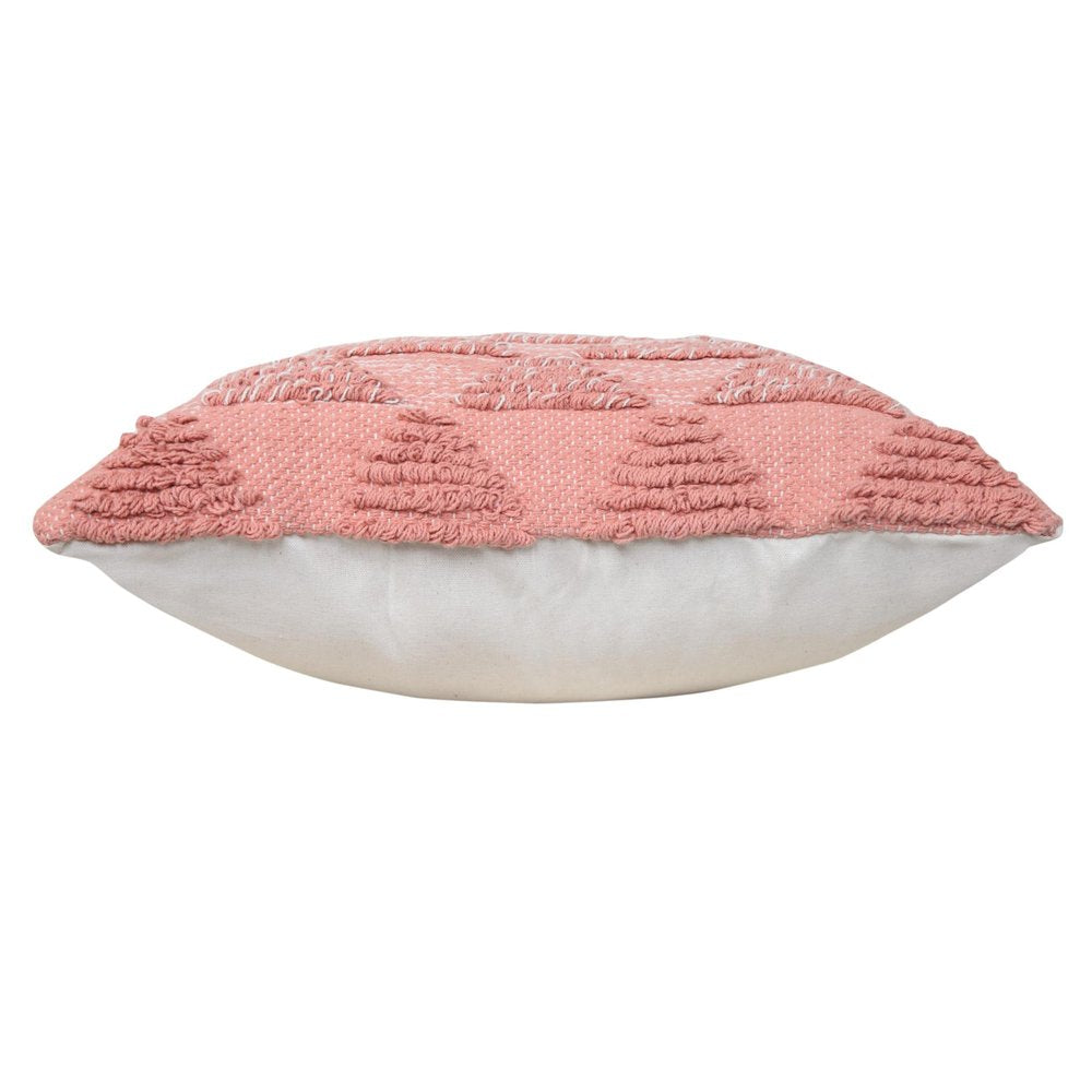 20" Pink And White Geometric Cotton Throw Pillow Cover with Texture