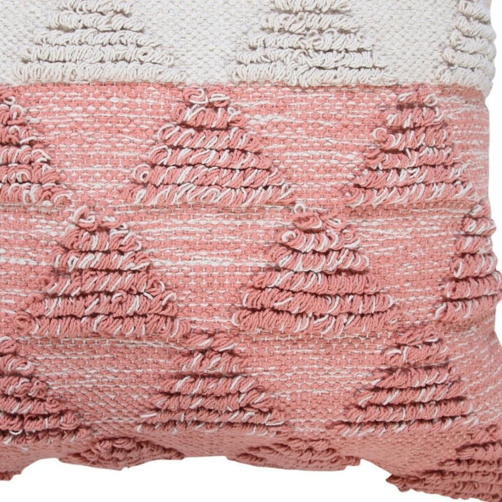 20" Pink And White Geometric Cotton Throw Pillow Cover