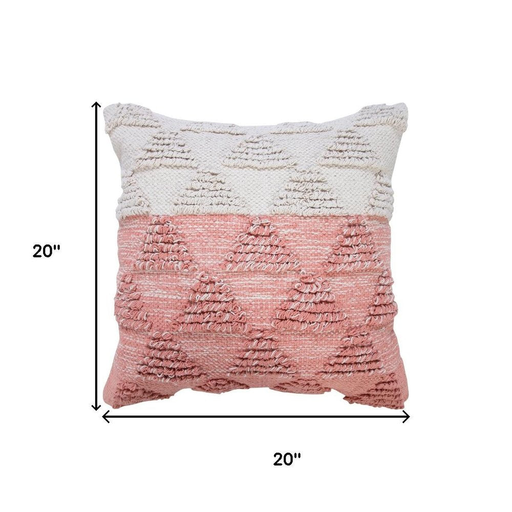 20" Pink And White Geometric Cotton Throw Pillow Cover with Texture