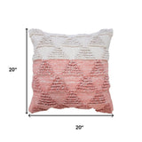 20" Pink And White Geometric Cotton Throw Pillow Cover with Texture