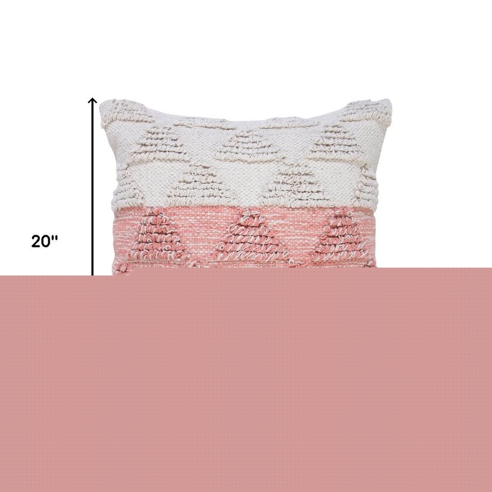 20" Pink And White Geometric Cotton Throw Pillow Cover with Texture