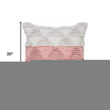 20" Pink And White Geometric Cotton Throw Pillow Cover with Texture