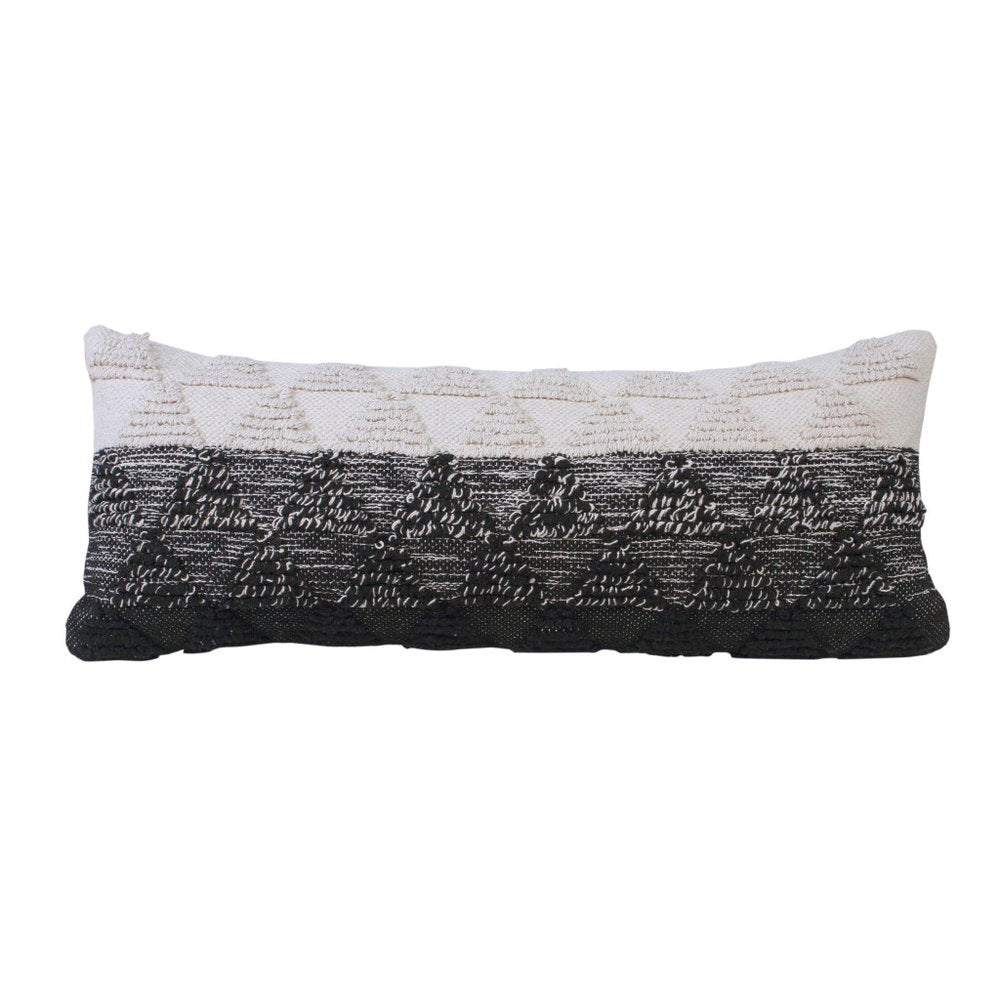 14" X 36" Black And White Lumbar Geometric Cotton Throw Pillow Cover with Texture