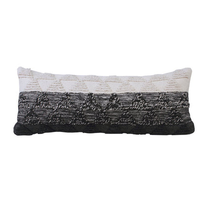14" X 36" Black And White Lumbar Geometric Cotton Throw Pillow Cover with Texture