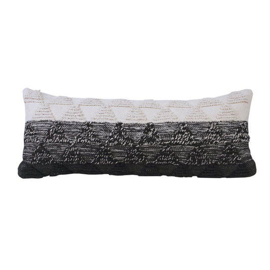 14" X 36" Black And White Lumbar Geometric Cotton Throw Pillow Cover with Texture
