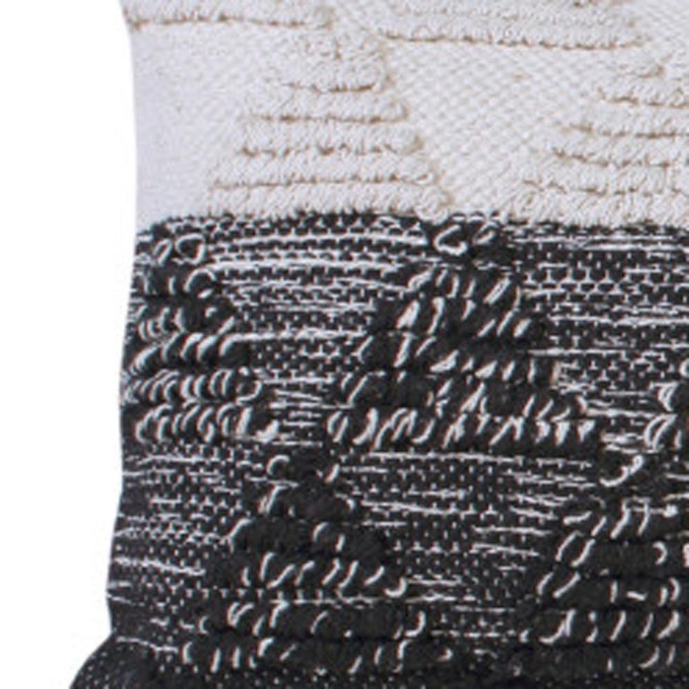 14" X 36" Black And White Lumbar Geometric Cotton Throw Pillow Cover with Texture