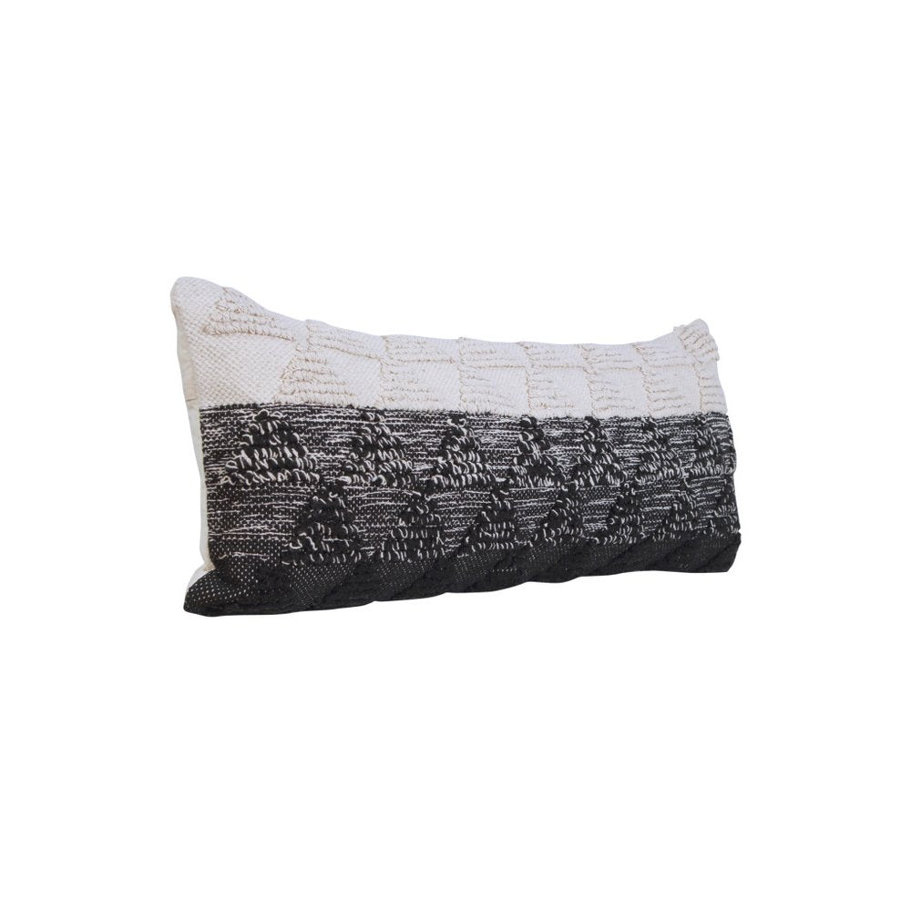14" X 36" Black And White Lumbar Geometric Cotton Throw Pillow Cover with Texture