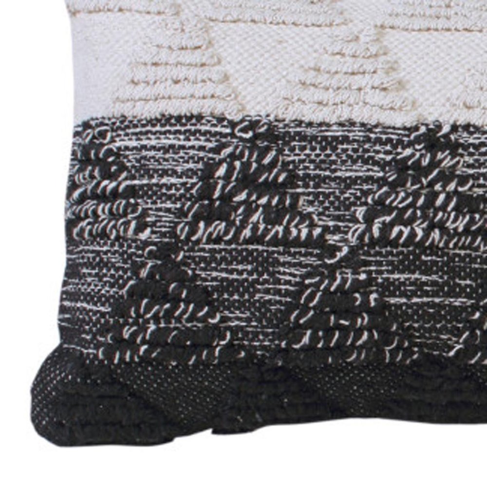 14" X 36" Black And White Lumbar Geometric Cotton Throw Pillow Cover with Texture