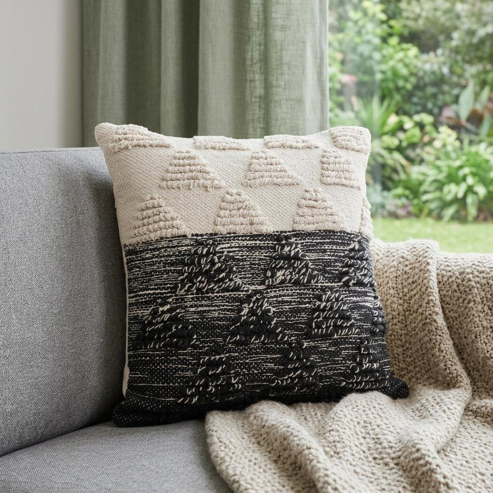 20" Black And White Geometric Cotton Throw Pillow Cover with Texture