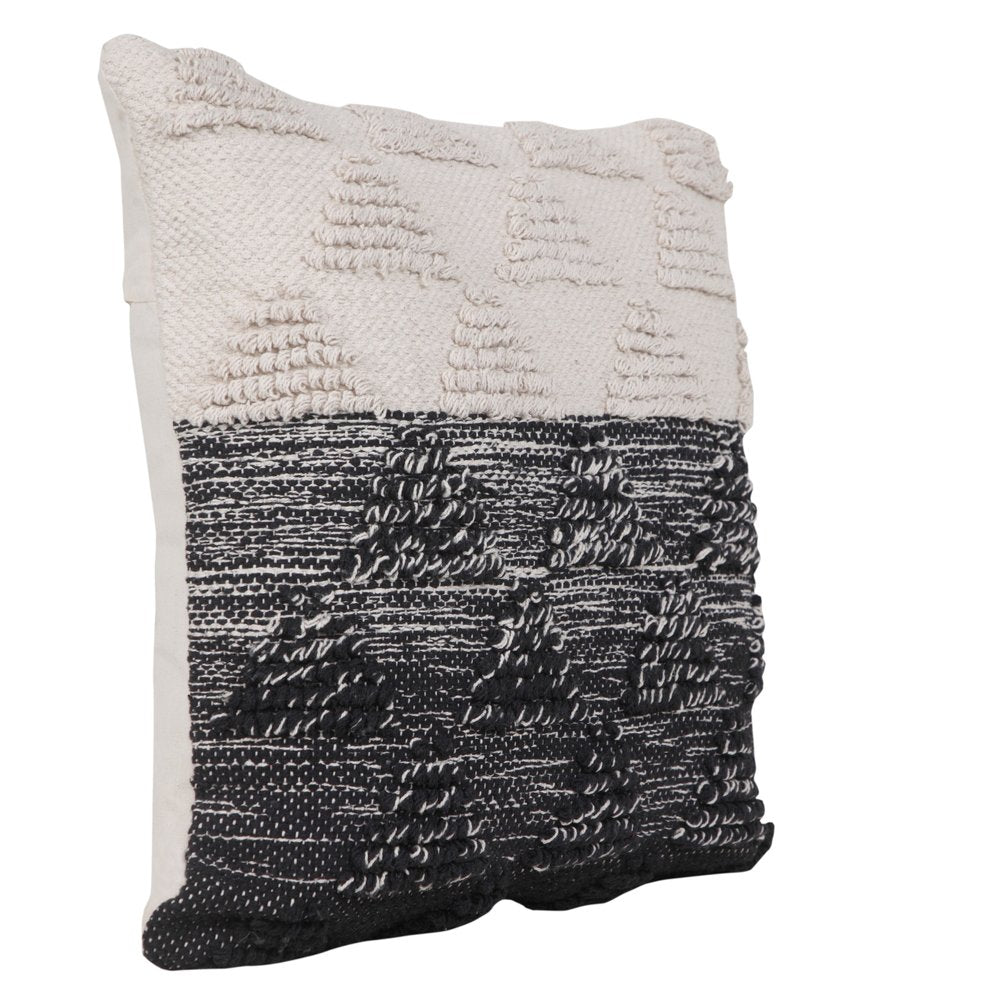 20" Black And White Geometric Cotton Throw Pillow Cover with Texture