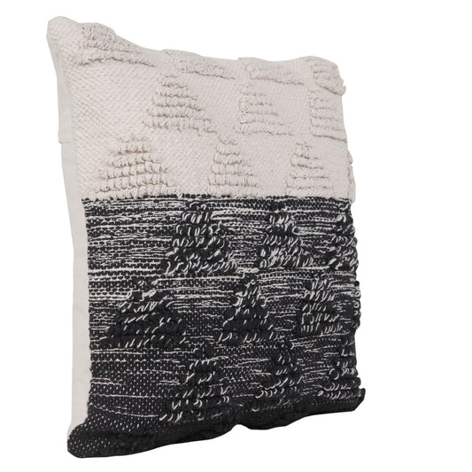 20" Black And White Geometric Cotton Throw Pillow Cover with Texture