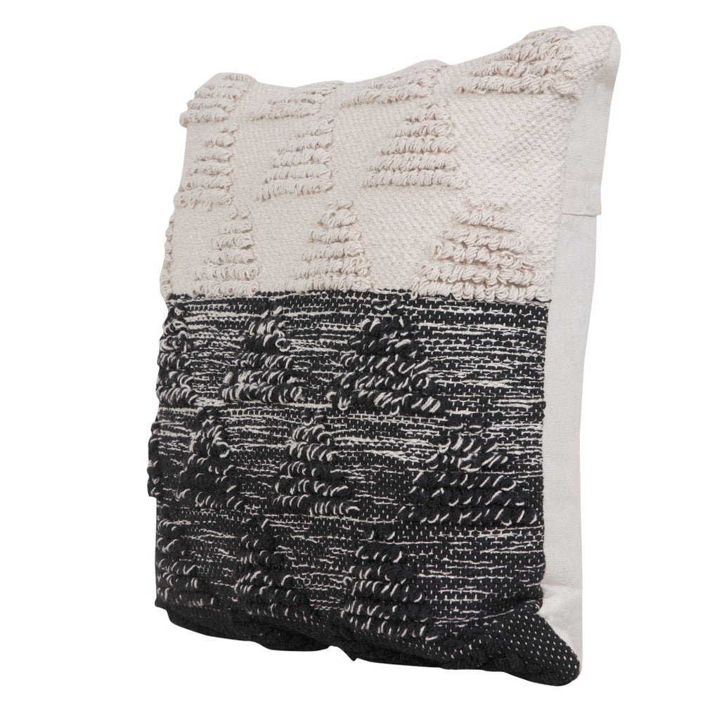 20" Black And White Geometric Cotton Throw Pillow Cover with Texture